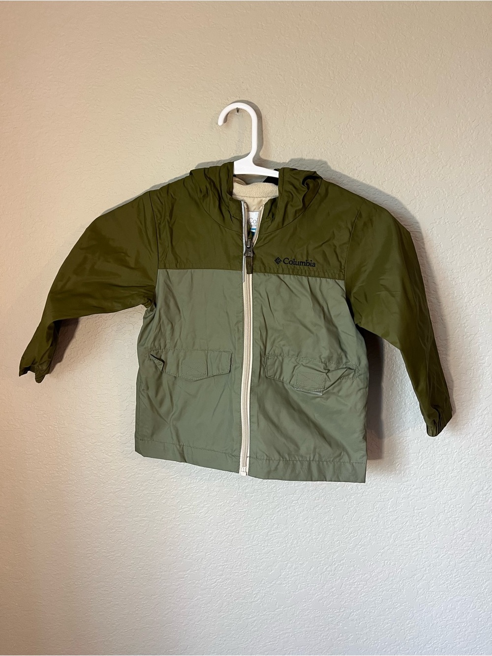 Columbia Toddler 3T Green Fleece Lined Hooded Jacket Colorblock Outdoor Fall